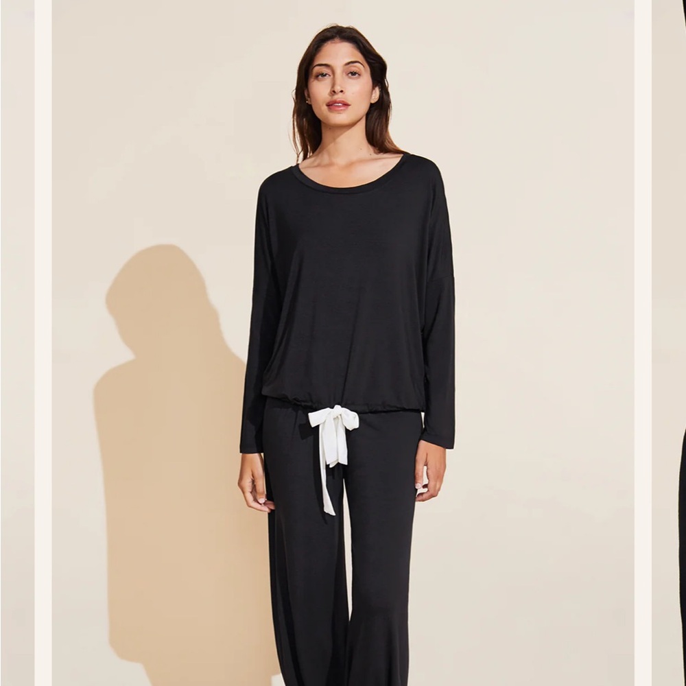 Eberjay 2 piece Lounge SetBlack Long Sleeve Top with White Tie. Black bottoms